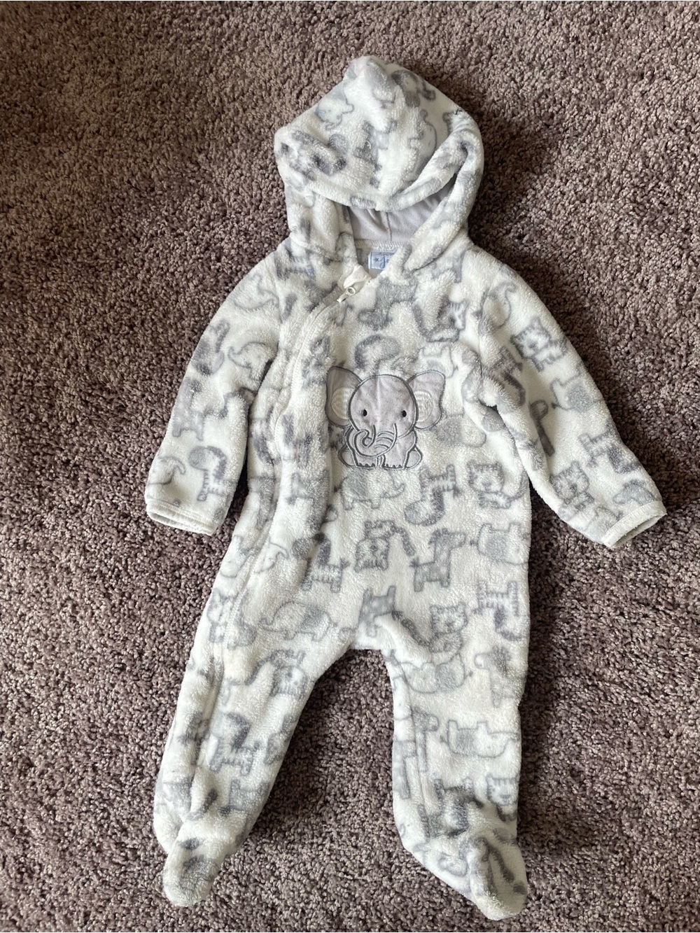 Hooded Elephant Footed One-Piece - Gray/White